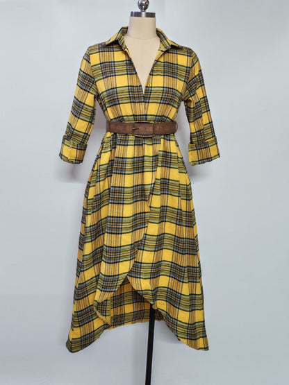 Charm Vogue Plaid Shirt Dress - Casual Loose Retro Maxi Fit
