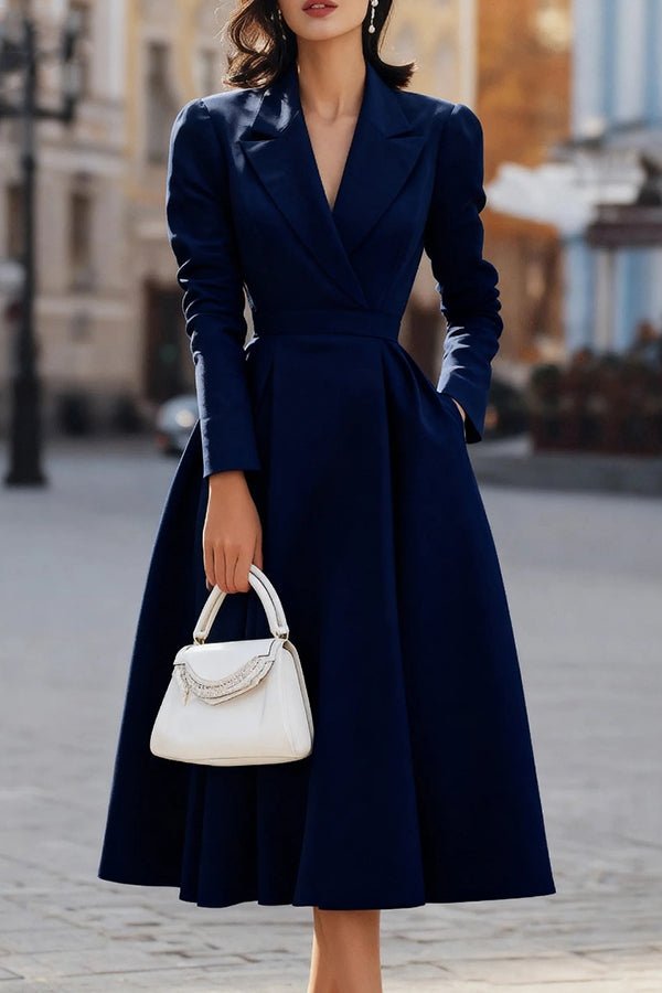 Charm Vogue Elegant Midi Dress - Sophisticated V-Neck