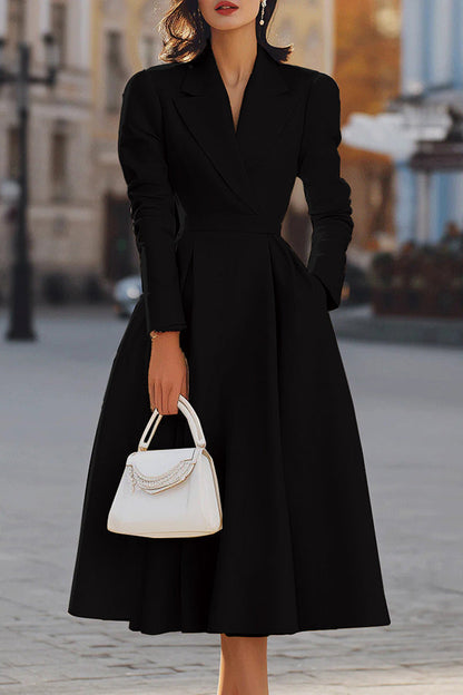 Charm Vogue Elegant Midi Dress - Sophisticated V-Neck