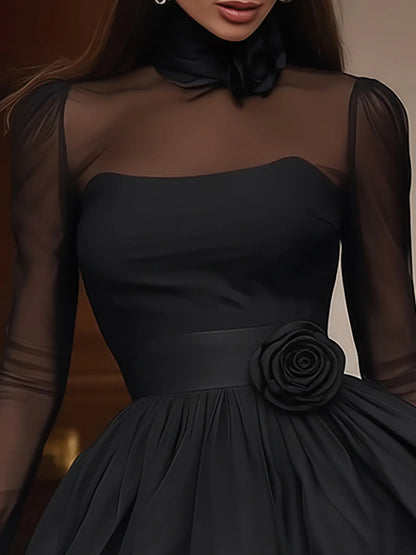 Charm Vogue Black Tulle Mini Dress - Puff Skirt Accent Detail