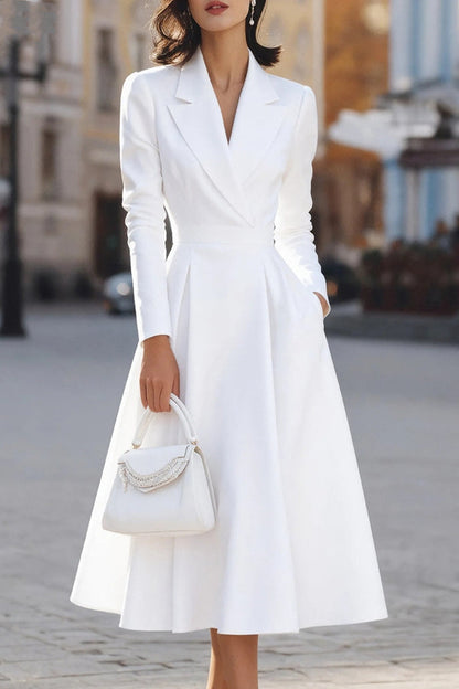 Charm Vogue Elegant Midi Dress - Sophisticated V-Neck