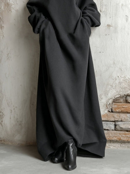 Charm Vogue Black Sweatshirt Maxi Dress - Off-Shoulder